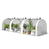 Outsunny Mini Garden Greenhouse Tomato Greenhouse 300L x 100l x 80H cm Steel PE High Density 140 g/m² UV-resistant 3 windows White(m-11)