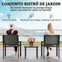 Outsunny Conjunto de Mesa e Cadeiras com 3 peças Conjunto de Jardim 2 Cadeiras de Textilene e Mesa de Vidro  Cinza Claro(m-4)