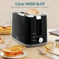 HOMCOM zestaw czajnik i toster 1,7L 2200W czajnik z wnętrzem ze stali nierdzewnej, termostat Otter, filtr antywapienny, zestaw śniadaniowy z tosterem na 2 kromki, podświetlenie, 7 poziomów opiekania, rozmrażanie, podgrzewanie, czarny(m-6)