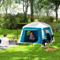 Outsunny Inflatable Camping Tent w/ Hand Pump, Easy Setup 1/2 Person Blow Up Tent Waterproof 190T Taffeta w/ Mesh Windows, Doors and Carry Bag, Light Blue(m-2)