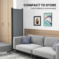 Outsunny 4 Panel Folding Room Divider, 1.7m Privacy Screen with Wide Feet, Portable Freestanding Metal Partition Separator for Office, Living Room, Bedroom, Dining Room, Dark Grey(m-6)