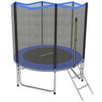 SPORTNOW Trambulină Elastică pentru Adulți Ø244cm, Covor Elastic pentru Adulți cu Plasă de Protecție, Scară cu 2 Trepte, Protecție pentru Arcuri, Structură din Oțel, Capacitate 100kg, Albastru(m-10)