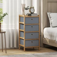 HOMCOM Chest of Drawers, 4 Fabric Drawers Narrow Dresser with Bamboo Frame, Light Grey(m-2)