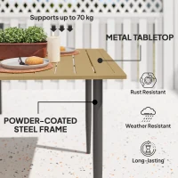 Outsunny Garden Dining Table, 150 x 90 cm Rectangle Outdoor Table with 5 cm Parasol Hole, Slatted Tabletop and Steel Frame for Patio Balcony, (Table Only) Brown(m-7)