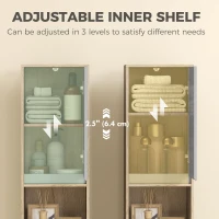 HOMCOM Freestanding Bathroom Storage Cabinet w/ 2 Cupboards 2 Compartments Home Organisation Anti-Tipping Elevated Base 30L x 24W x 170H cm Grey&Brown(m-6)