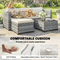 Outsunny Polyrattan Zestaw Mebli Ogrodowych 5-częściowy, Sofa Narożna z Podnóżkiem i Stolik Kawowy, Kremowy + Szary(m-6)