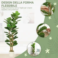 HOMCOM Pianta di Fico Artificiale Verde in PEVA e Legno con Vaso Contenitore in PP e Cemento, 50x50x150 cm(m-6)