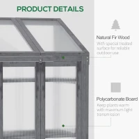 Outsunny Wooden Cold Frame Polycarbonate Greenhouse with Openable Top Cover and Double Door, Grow House for Flower, Vegetable and Plants, 70 x 50 x 120cm, Grey(m-4)