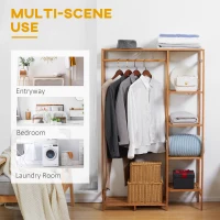 HOMCOM Bamboo Clothes Rack for Bedroom Garment Rack with 6-Tier Storage Shelf Hanging Rod Clothes Rail for Living Room Entryway(m-6)