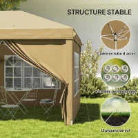 Outsunny Pop-up waterproof folding canopy 6 x 3 x 2.7 m 4 removable sidewalls 4 windows carry bag khaki(m-7)