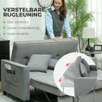 HOMCOM 4-in-1 Sofa, Verstelbare Bank, Bedbank, met Kussens, Stoffen Bekleding, voor Woonkamer, Slaapkamer, Grijs(m-5)