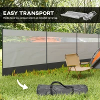 Outsunny Camping Windbreaker with Clear Windows, Carry Bag and Steel Poles, for Beach Caravan Campervan, 725 x 140cm, Grey(m-7)