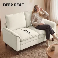 HOMCOM 146 cm dwuosobowa sofa, sofa z chenille z dwuwarstwowym obiciem, sprężynami, głębokim siedziskiem i wysokim oparciem, kremowa(m-5)