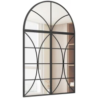 HOMCOM Oglindă de perete arcuită 80 x 120 cm, set de 3 bucăți, oglindă tip vitraliu în formă de fereastră, sticlă securizată și metal, negru(m-7)