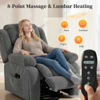 HOMCOM Fotoliu Rabatabil pentru Masaj și Reclinabil cu 2 buzunare și telecomandă, 93x104x105 cm, gri(m-4)