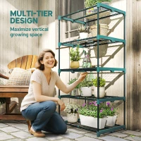Outsunny 5-poziomowy stojak na rośliny, 138 cm wysoki regał na kwiaty, stalowy, ciemnozielony(m-4)