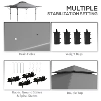 Outsunny 3 x 3m Height Adjustable Pop-Up Gazebo, with Accessories - Grey(m-5)