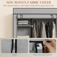 HOMCOM Szafa z materiału, rozwiązanie do przechowywania, 6 półek, 1 drążek na ubrania, jasnoszara(m-5)