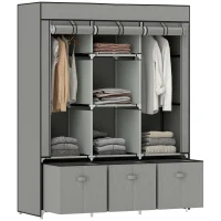 HOMCOM Foldable Fabric Wardrobe for Bedroom, Portable Wardrobe with 5 Shelves, 2 Hanging Rails and 3 Fabric Drawers, Light Grey(m-10)