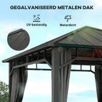 Outsunny Paviljoen 3 x 3 m waterdicht stevig winterbestendig tuinpaviljoen met zijpanelen, netten, haken hardtop donkergrijs(m-4)
