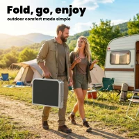 Outsunny Stół Kempingowy Składany z Siatką, 4 Regulowane Wysokości, Uchwyt Aluminiowy 60 x 40 x 26-60 cm Czarny(m-4)