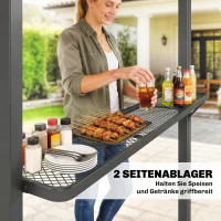 Outsunny Grillpavillon 2,4 x 1,4 m, Windfest Grillüberdachung mit Doppeldach Lüftungsöffnung Seitenregalen(m-5)