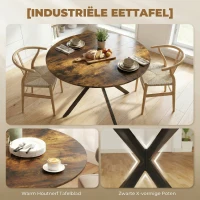 HOMCOM Ronde eettafel voor 4 personen, keukentafel in industriële stijl met stalen poten, voor eetkamer, keuken, Rustiek-Bruin(m-4)