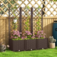 Outsunny Planter with Trellis raised garden bed outdoor planter with 8 drainage holes 120 x 40 x 135 cm brown(m-9)