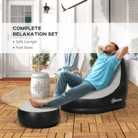 Outsunny Inflatable Tub Chair and Footstool, Grey(m-4)