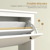 HOMCOM Shoe cabinet shelf shoe cupboard 3 flip doors rattan weave effect - natural wood(m-5)