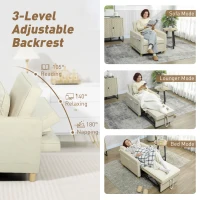 HOMCOM Fotel z funkcją spania 3 w 1, szerokie siedzisko do salonu, 85,5cm x 74cm x 82cm, beżowy(m-5)