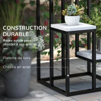 Outsunny Plant Shelf Flower Rack Metal and Wood 4 Levels Different Heights Industrial Style 34 x 34 x 66 cm(m-6)