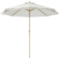 Outsunny Tilting Garden Parasol with Crank and Fringe, Bohemian Style, 8 Ribs, Ø 265 x 244 cm, White(m-11)