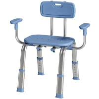 HOMCOM Taburete de ducha ergonómico con reposabrazos y respaldo, asiento y altura ajustables, azul(m-8)