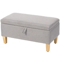 HOMCOM 30L Linen Storage Ottoman Padded Footstool with Rubberwood Legs for Storage Box, Bed End, Shoe Bench, Seating, Light Grey(m-11)