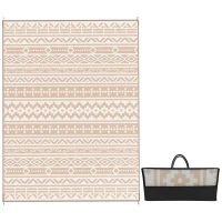Outsunny Reversible Outdoor Rug 3.7 x 2.7 m, Geometric Wall-Pattern PP Floor Mat Carry Bag Khaki and Light Beige(m-10)
