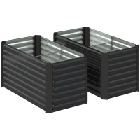 Outsunny Set of 2 Square Raised Garden Beds Galvanized Steel Frame Open Bottom 120 x 60 x 60 cm Dark Gray(m-1)
