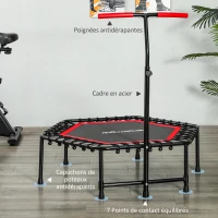 SPORTNOW 114 cm fitness trampoline, elastic cords, 3-position adjustable handle, quiet exercise trampoline, red(m-6)