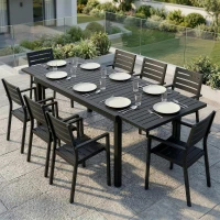 Outsunny Masă de Grădină Extensibilă pentru 6-8 Persoane, Aluminiu cu Blat cu Lamele, Negru(m-7)