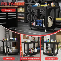 HOMCOM 2-tier workshop trolley with side handle for garage, warehouse, DIY tools, black(m-6)