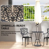 Outsunny 3-częściowy zestaw bistro ogrodowy okrągły stół z 2 krzesłami otwór na parasol, antyczny z odlewu aluminium(m-6)