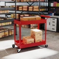 DURHAND 2-Tier Workshop Trolley with Side Handle & Locking Casters, 84.5x38x84 cm, red(m-8)