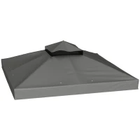 Outsunny Gazebo Canopy 3 x 3 m Replacement 2-Tier Canopy UPF30+ Drainage Holes Dark Gray(m-10)
