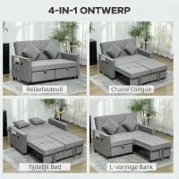 HOMCOM 4-in-1 Sofa, Verstelbare Bank, Bedbank, met Kussens, Stoffen Bekleding, voor Woonkamer, Slaapkamer, Grijs(m-7)