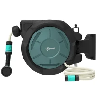 Outsunny Wall-Mounted Hose Reel 25 m x Ø 15 mm Automatic Retractable Water Hose Reel green(m-11)