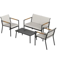 Outsunny Set mobilier de grădină pentru 4 persoane, lounge respirabil cu canapea 2 locuri, 2 fotolii, masă metalică, piciorușe de protecție(m-6)