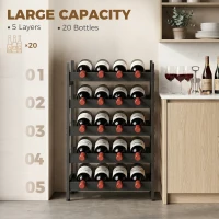 HOMCOM Wine Rack Freestanding Industrial Liquor Cabinet 5-Tier 20 Bottles Bar Stand with Adjustable Feet, Black(m-4)