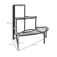 Outsunny Three-Tier Corner Metal Plants Shelves - Black(m-3)