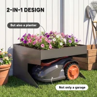 Outsunny Garaż dla Robotów Koszących z Donicą, Trwały Garaż z Ocynkowanej Stali, Czarny(m-5)