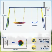 AIYAPLAY Set de Leagăne 4-în-1 pentru Copii, cu 2 Leagăne, Coș de Baschet, Poartă de Fotbal, Cadru din Oțel în Formă de A, Capacitate 150 kg, pentru Exterior, 3-8 Ani, 288x160x220 cm(m-3)